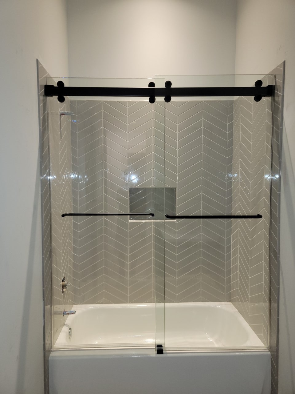 Glass Shower Area With Bathtub